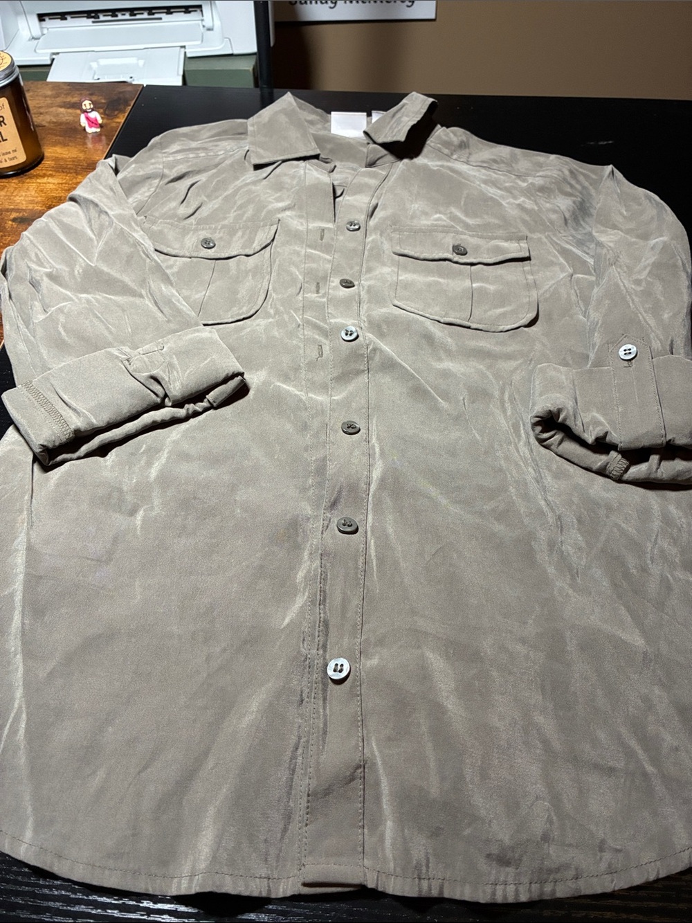 Chico's Women’s Button-Front Shirt Jacket in Taupe